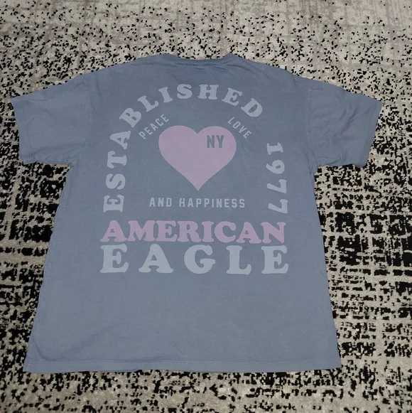 American Eagle Dusty Blue Logo Graphic Tee - Size XS - EUC - Picture 11 of 14